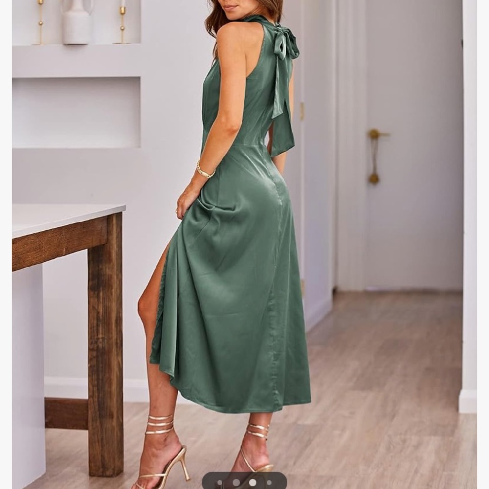 Navy Satin Midi Dress